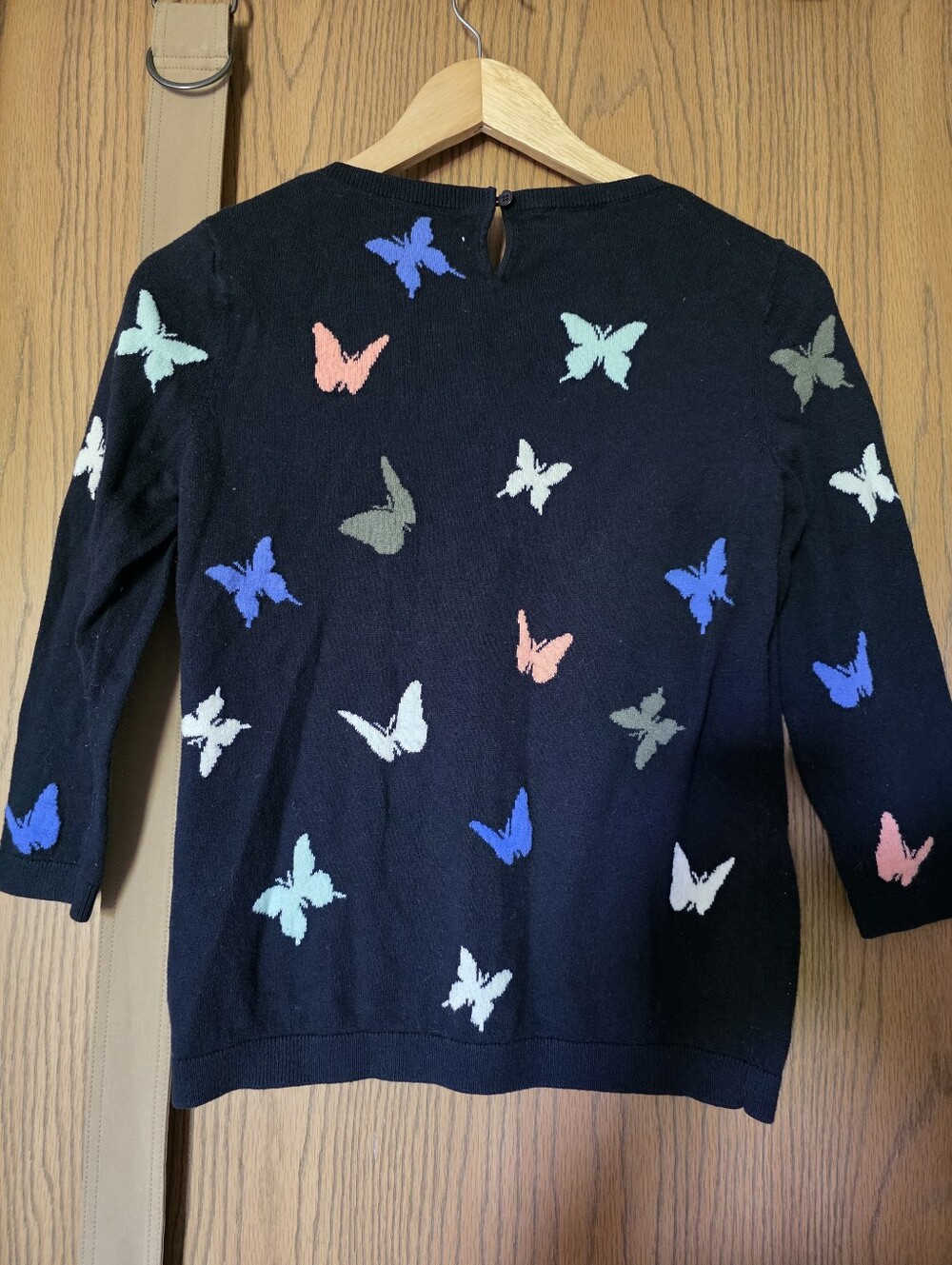Talbots Petite Butterfly Sweater PS Navy Cotton Blend Spring Garden Preppy - Picture 4 of 6